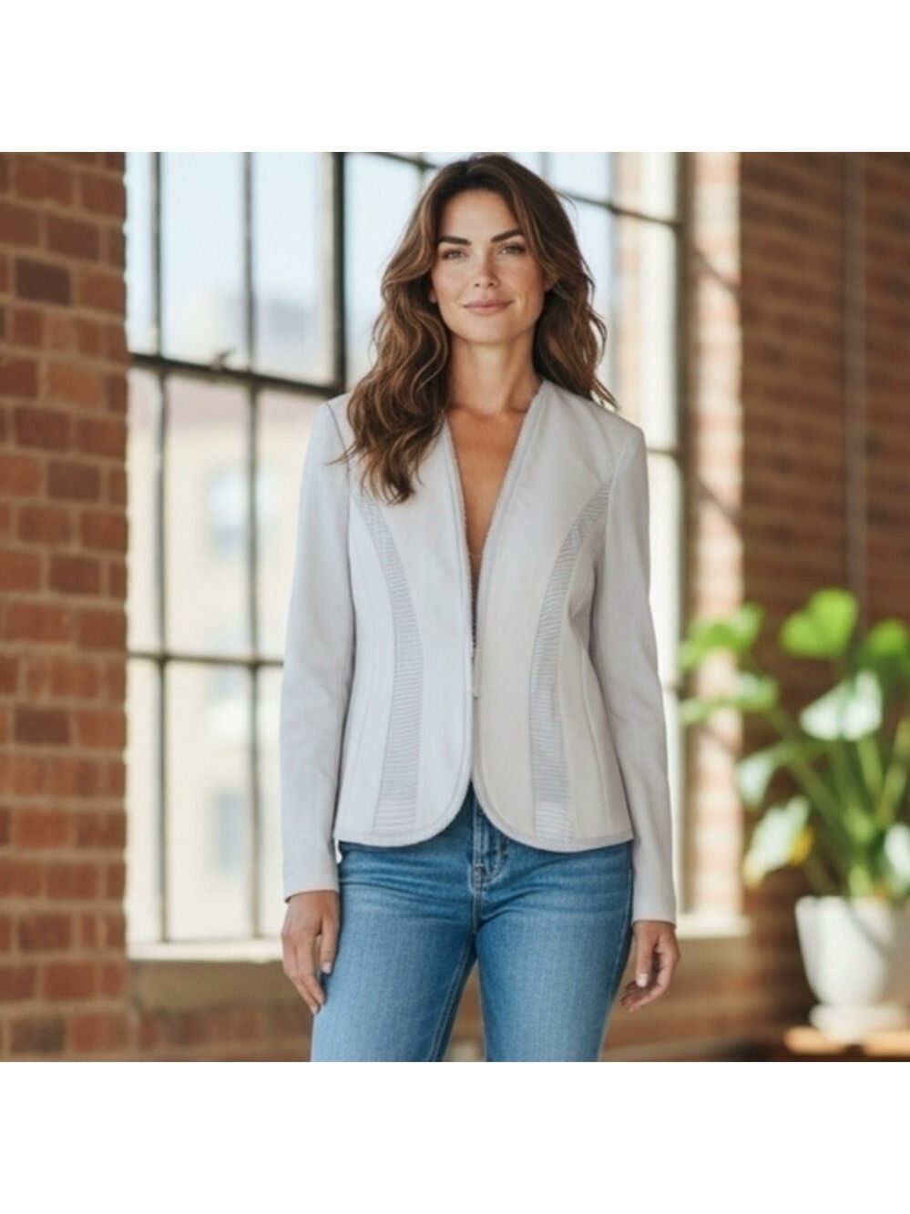 Iris Setlakwe Grey Fitted Lined Blazer Cotton Blend Luxury Office Workwear 8